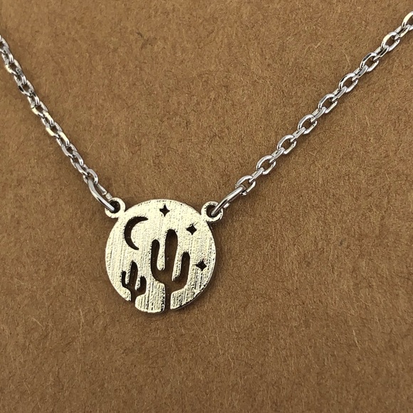 Cactus Necklace tiny cactus,moon,and stars pendant - Picture 3 of 3